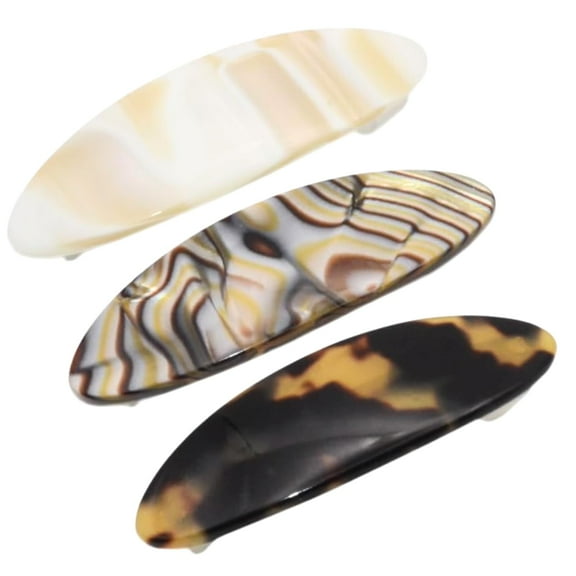 French Amie Oval Small Set of 3 Handmade Celluloid Hair Clip Barrette for Girls