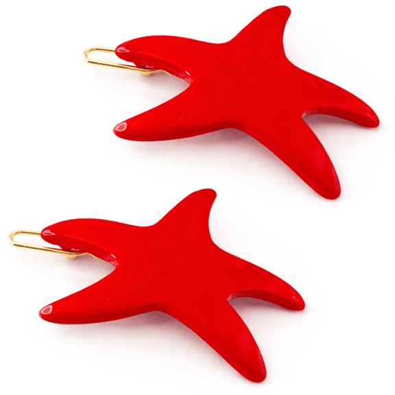 French Amie Star Fish Small Hair Clips Cellulose Acetate Beach Barrette Slide Set of 2 (Red)