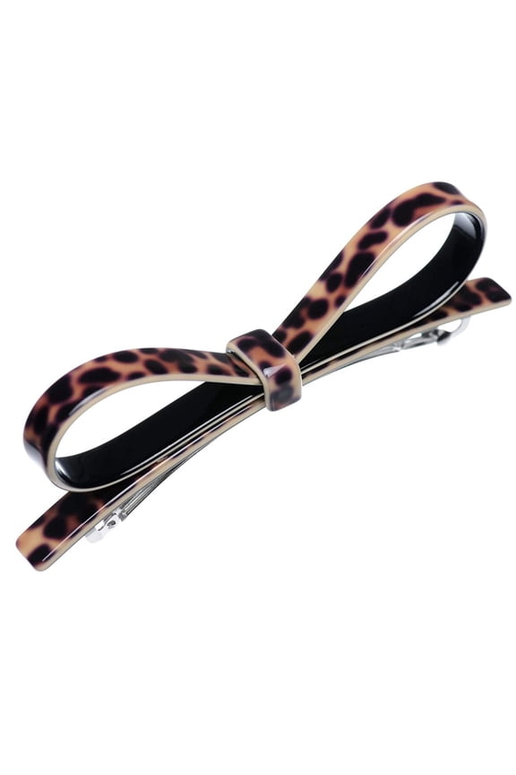 Sleek Bow Leopard Brown Large Handmade Celluloid Hair Clip Barrette