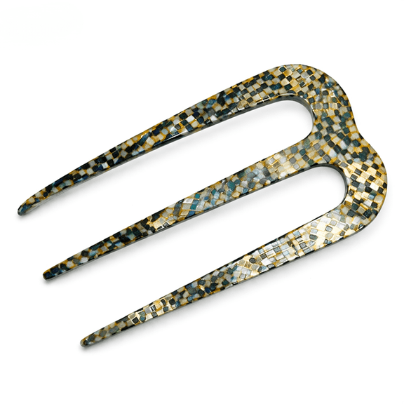 French Amie Tri Prongs 3" Medium Handmade Cellulose Bun Holder Women Hair Pin (Opera)