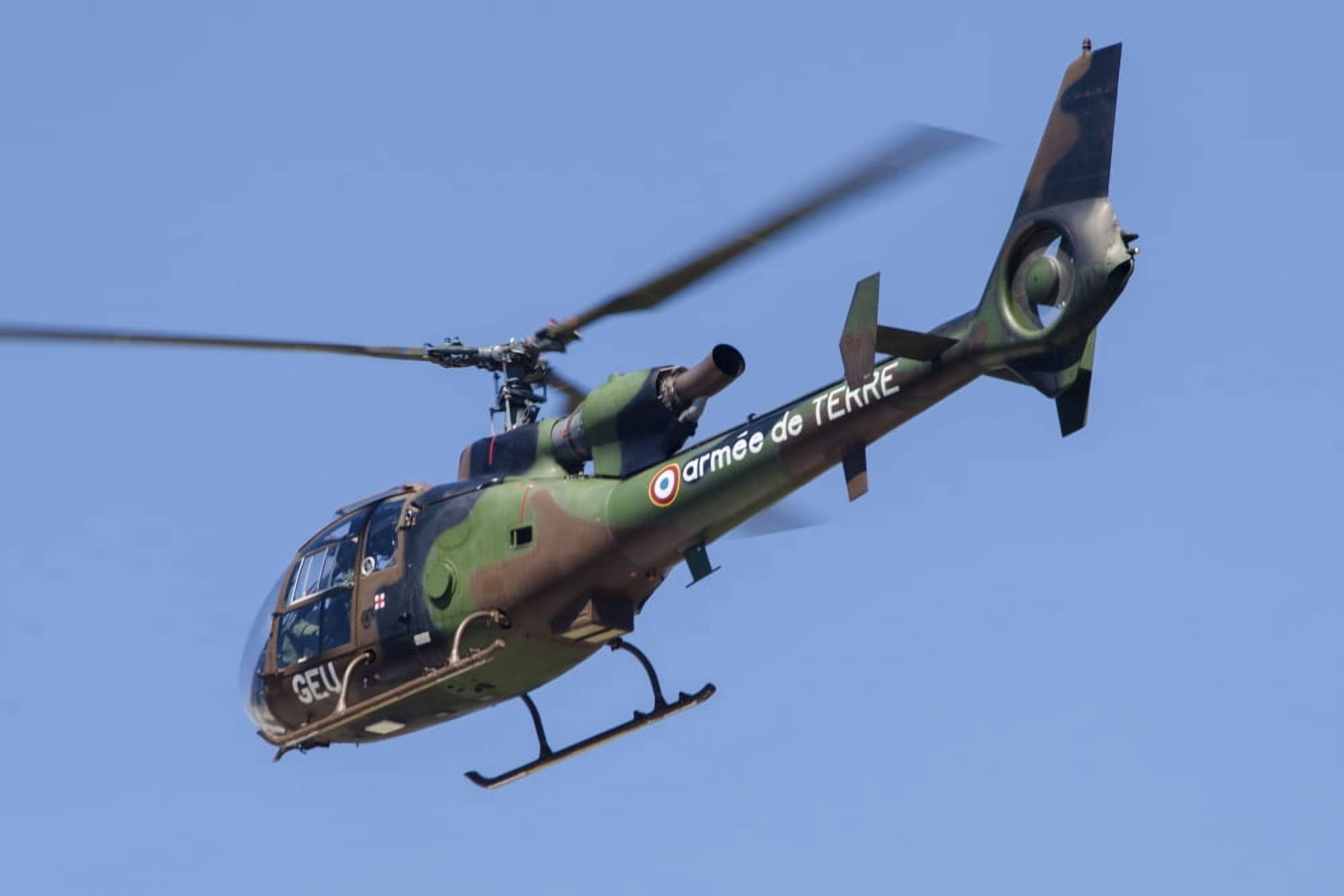 French Army Gazelle helicopter in flight over France Canvas Art - Timm ZiegenthalerStocktrek Images (34 x 23)
