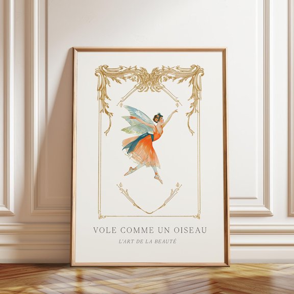 French Art Deco Fantasy Artwork Fairy Ballerina Art Mythical Dance Illustration, Stretched Canvas 12x16in