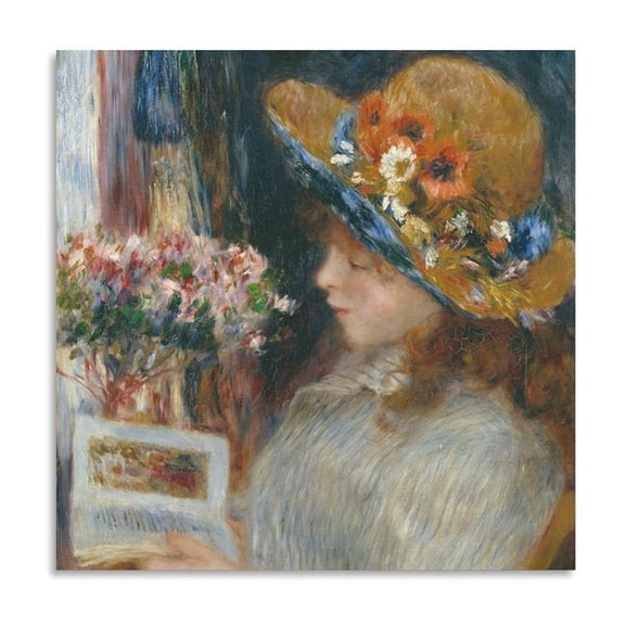 French Artist Pierre-Auguste Renoir Reading Girl Poster Wall Art Picture Painting Poster Canvas Print Posters Artworks Bedroom Living Room Decor 16x16inch(40x40cm)