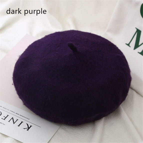 French Baggy Winter Warm Autumn Beret Hat Felt Berets Flat Cap Hat Wool Beret Cap DARK PURPLE