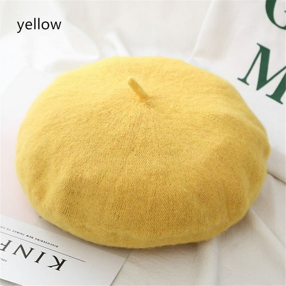 French Baggy Winter Warm Autumn Beret Hat Felt Berets Flat Cap Hat Wool Beret Cap YELLOW