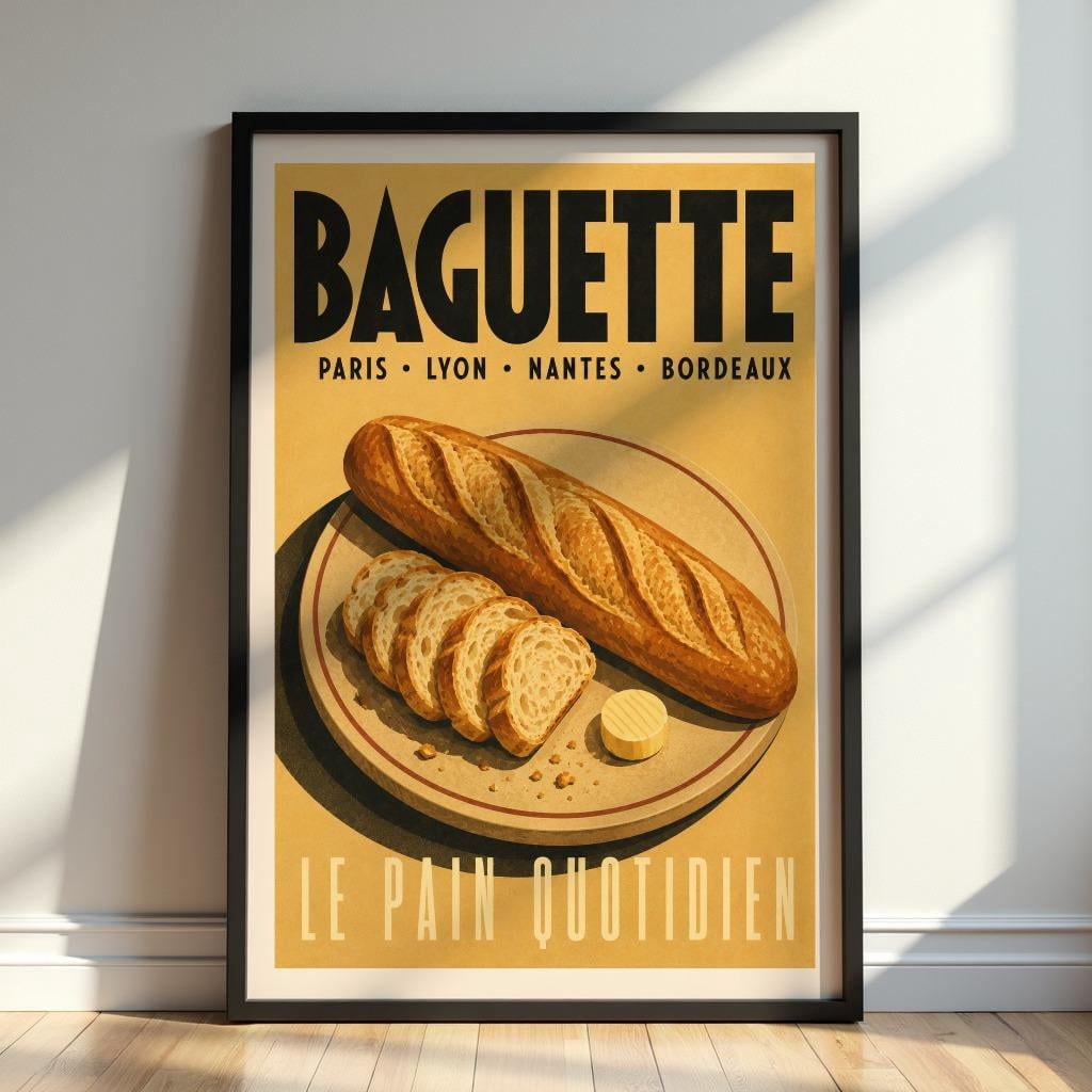 French Baguette Bakery Kitchen Retro Bread For Rustic Cafe Poster ...