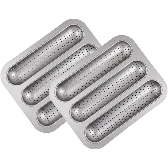 French Baguette Pan, 2 Pieces Handmade Baking Tray Tool Crafts Rectangle Bread Loaf Mold for Home Baker(Q)