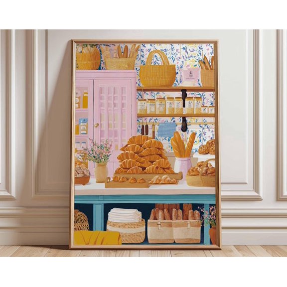 French Bakery Croissant Bread Shop Rustic Food Wall Art Print, Unframed Paper Poster 8x10in