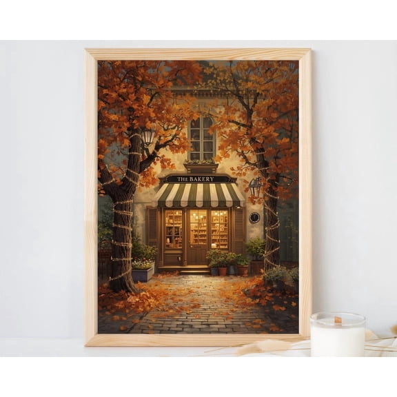 French Bakery Shop Autumn Print, Unframed Paper Poster 8x10in
