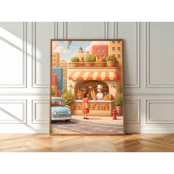 French Bakery Shop Illustration, Unframed Paper Poster 8x10in