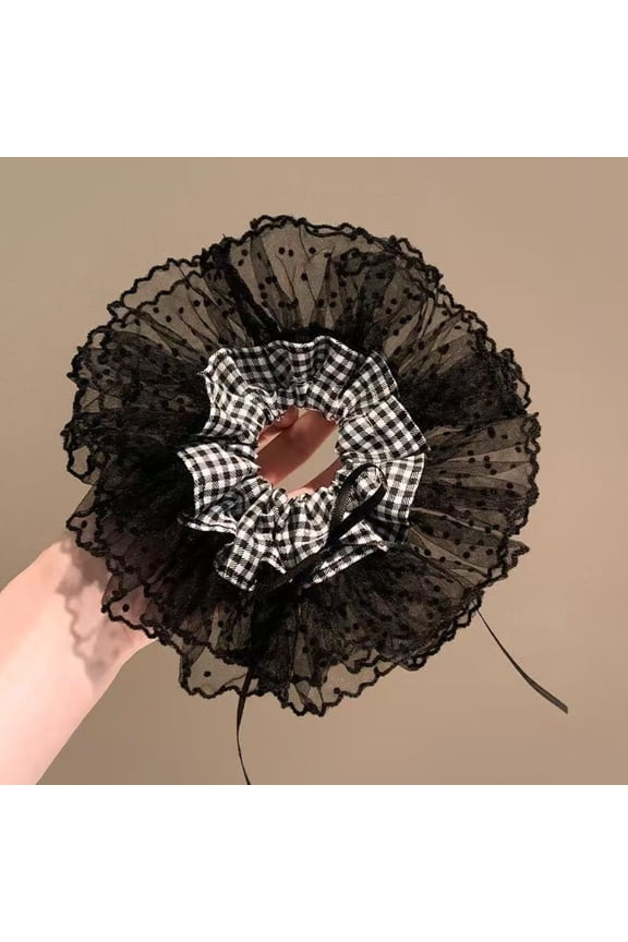 French Ballet Style Headbands, Black and White Checkered Lace Trim Bow for Girl's Daily Wear, Retro Classic Hair Loop Hair Tie Fashion Hair Accessory