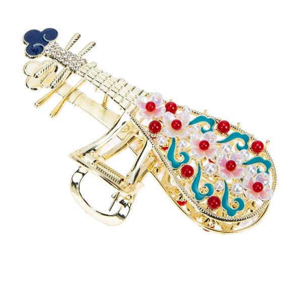 French Barrette Hair Clips Retro Hair Claw Clip Pipa Shape Vintage Alloy Hair Jaw Clips Hairpin Hair Updo Grip Hair Jaw Clamp Hair Catch Barrette for Women Girls (Blue) Pearl Headpiece