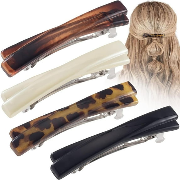 French Barrette Hair Clips for Women,Small Tortoise Shell Hairpins, 2.56 Inch Thin Hair Clips for Fine Hair (Minimalist Hair Accessories),Khaki,4PCS