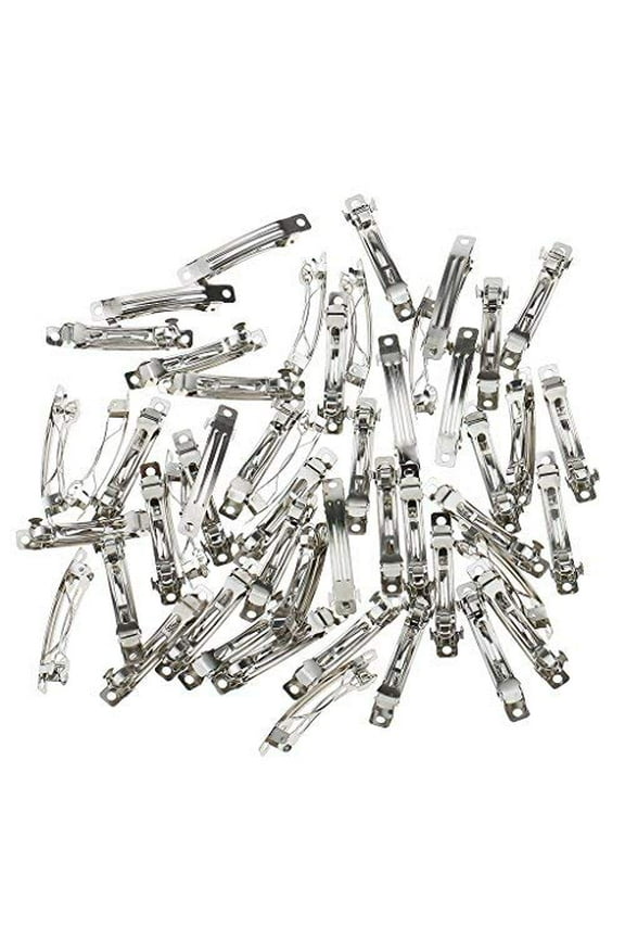 French Barrette Style Hair Clips Metal Silver DIY Craft Bow Prong to Decorate - 60mm (50 PCS)