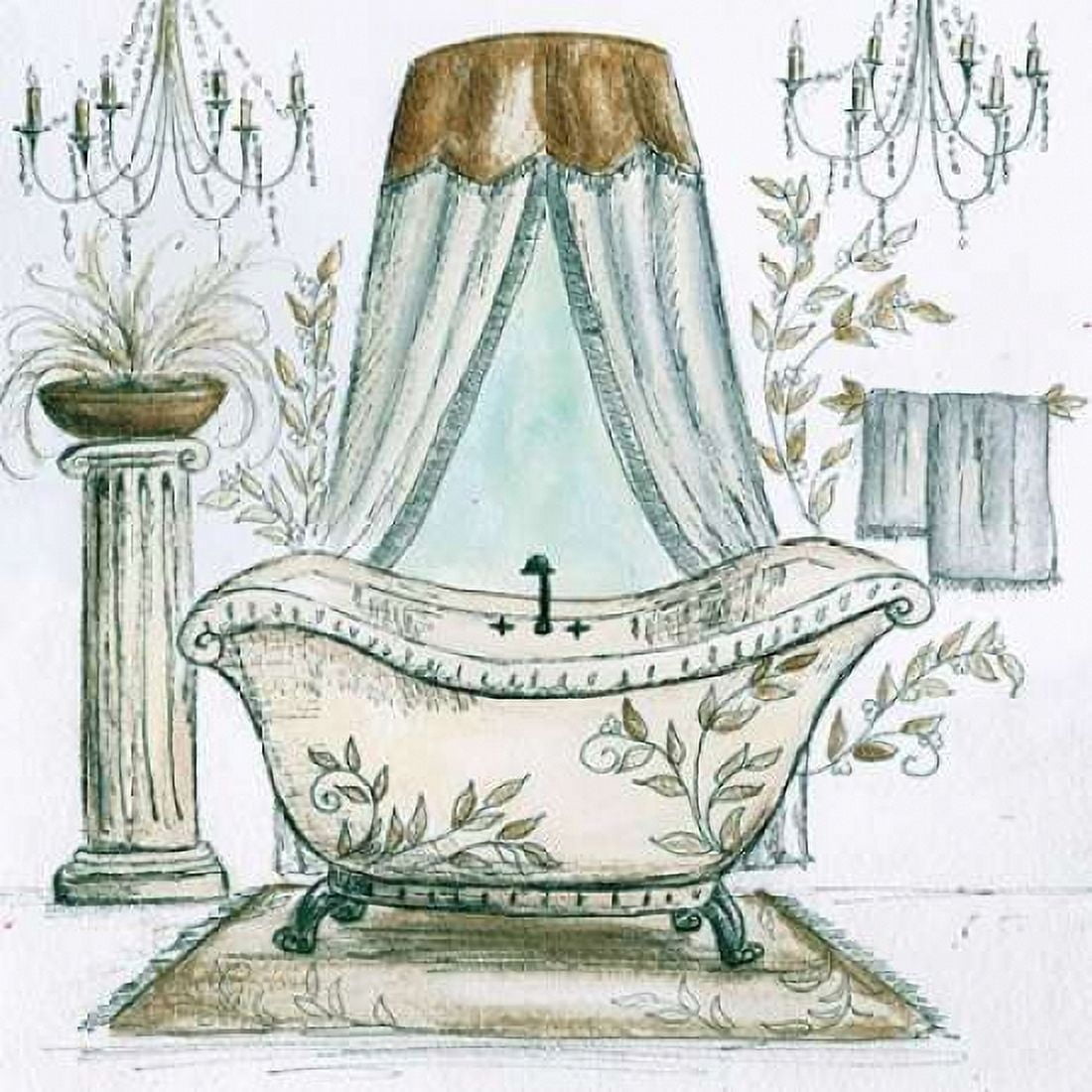 French Bath Sketch I - tub Canvas Art - Tre Sorelle Studios (24 x 24)