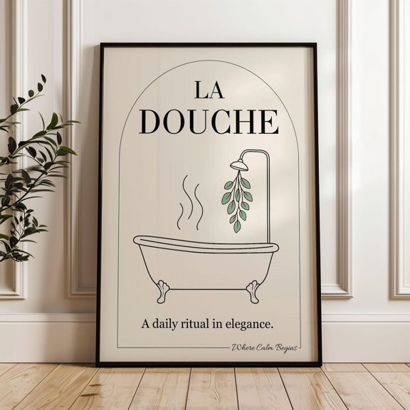 French Bathroom Print, La Douche, Minimal Bathroom Decor, Neutral Wall Art, Spa Poster Unframed Paper Print