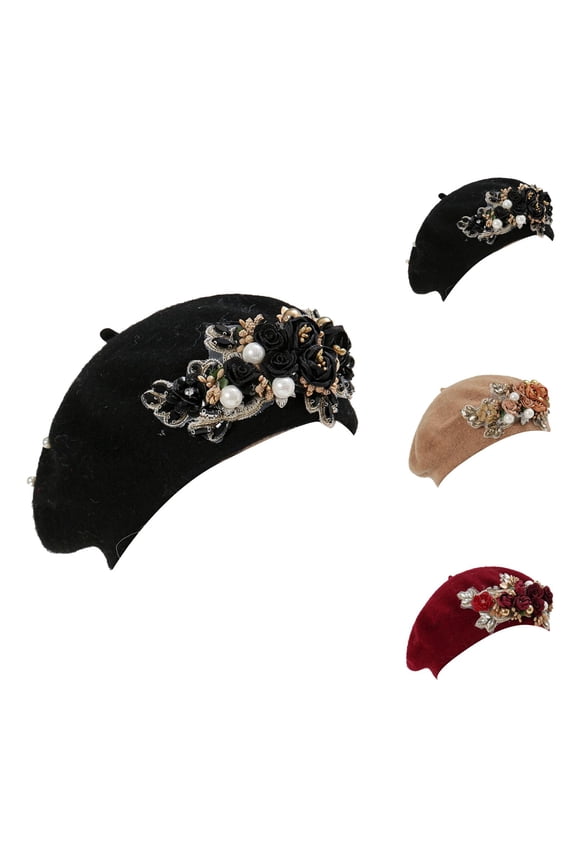 French Beret Flat Cap And Beret, Black Beret, Straw Fedora, for Sun Visor Hat Women's Fashionable And Comfortable Solid B Color Striped Bow Headscarf Ladies Hat