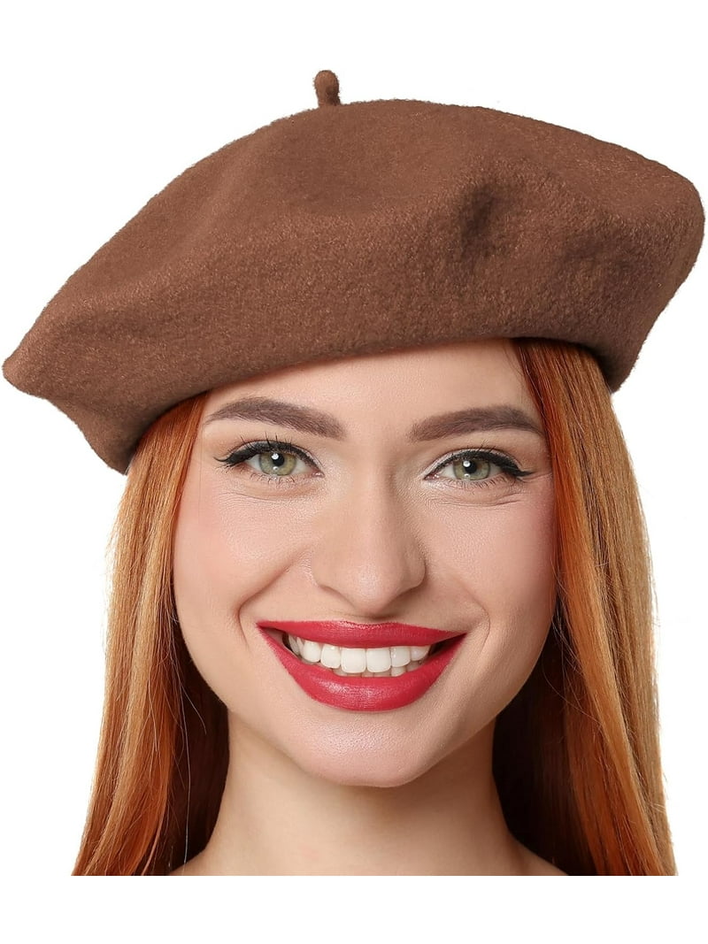Women\'s French Wool Hats Fashion Solid Color Ladies Beret Caps Light Brown Sumolux Women Beret Newsboy Hat French Wool Cap Classic One  main image 2