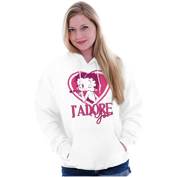 French Betty Boop Kiss J'Adore You Hoodie Sweatshirt Women Brisco Brands S