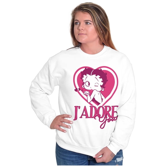 French Betty Boop Kiss J'Adore You Women Crewneck Sweatshirt Brisco Brands S