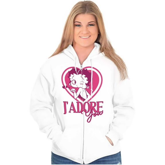 French Betty Boop Kiss J'Adore You Women Plus Size Zipper Hoodie Brisco Brands 5X