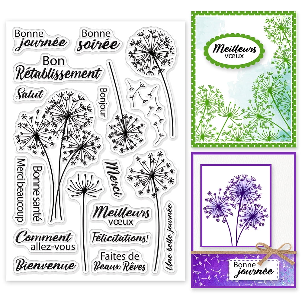 French Blessings Words Clear Stamps Dandelion Silicone Clear Stamp ...