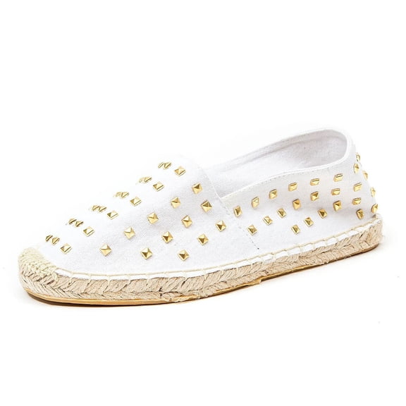French Blu MUFFIN WHITE GOLD ESPADRILLES FLAT HEEL SLIP ON EDGY SUMMER FLATS (WHITE GOLD, 11)