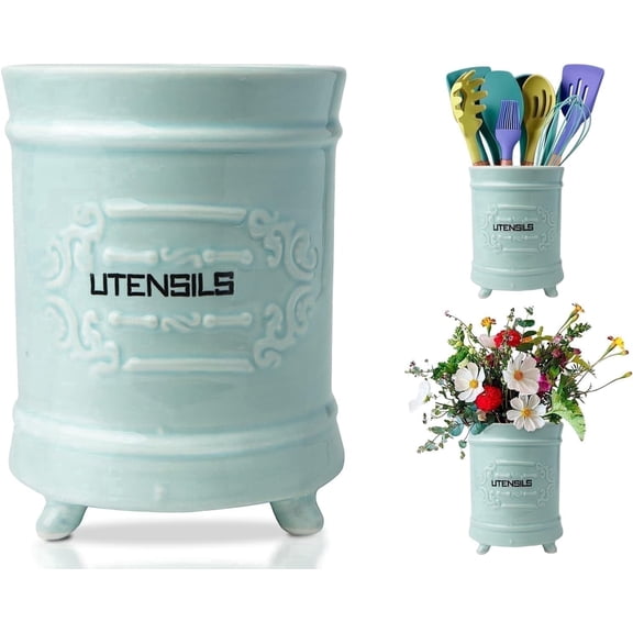 Comfify Utensil Holder, Scroll Foot Design, Ceramic Countertop, French Blue Finish