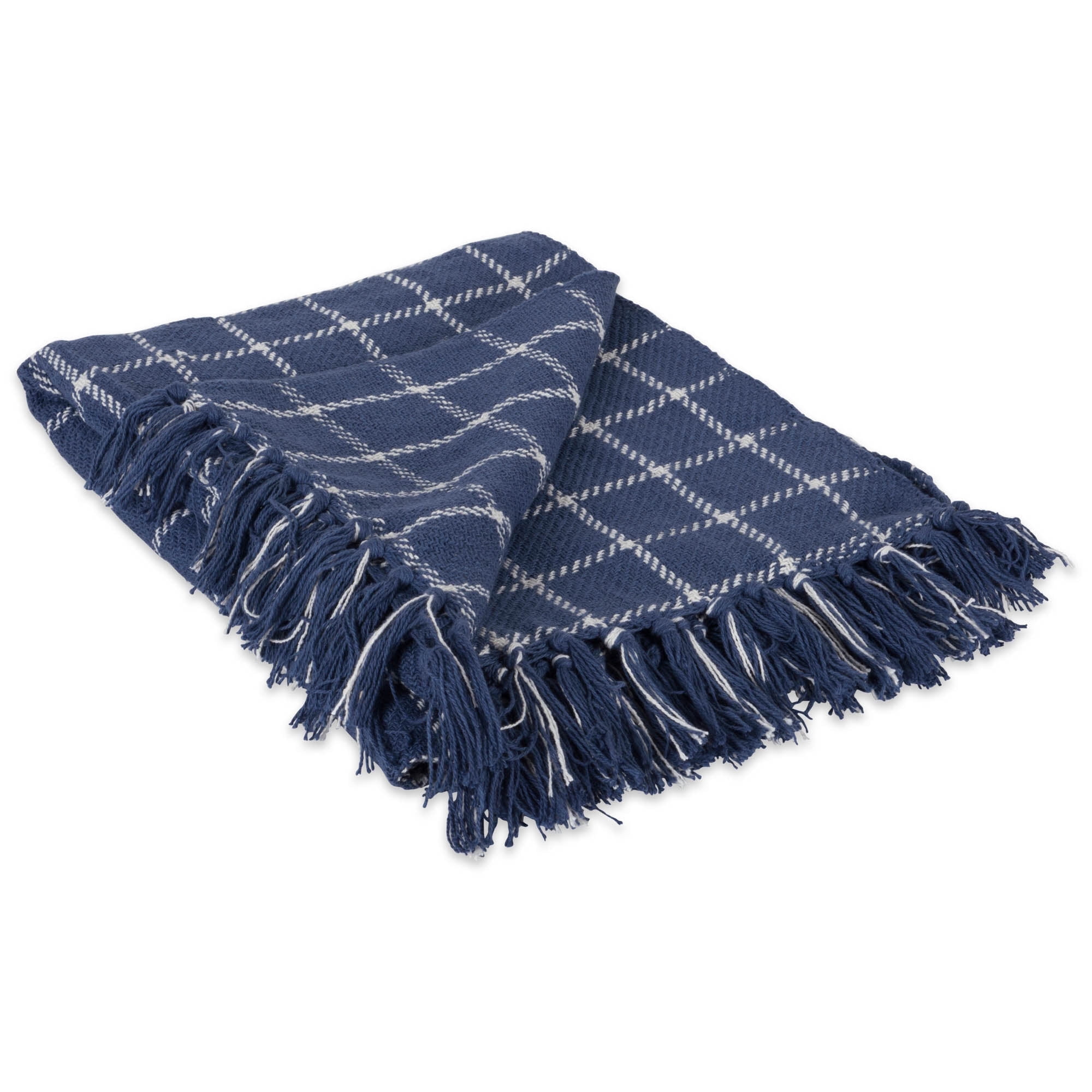 French Blue and White Cotton Sherpa Plaid Throw Blanket