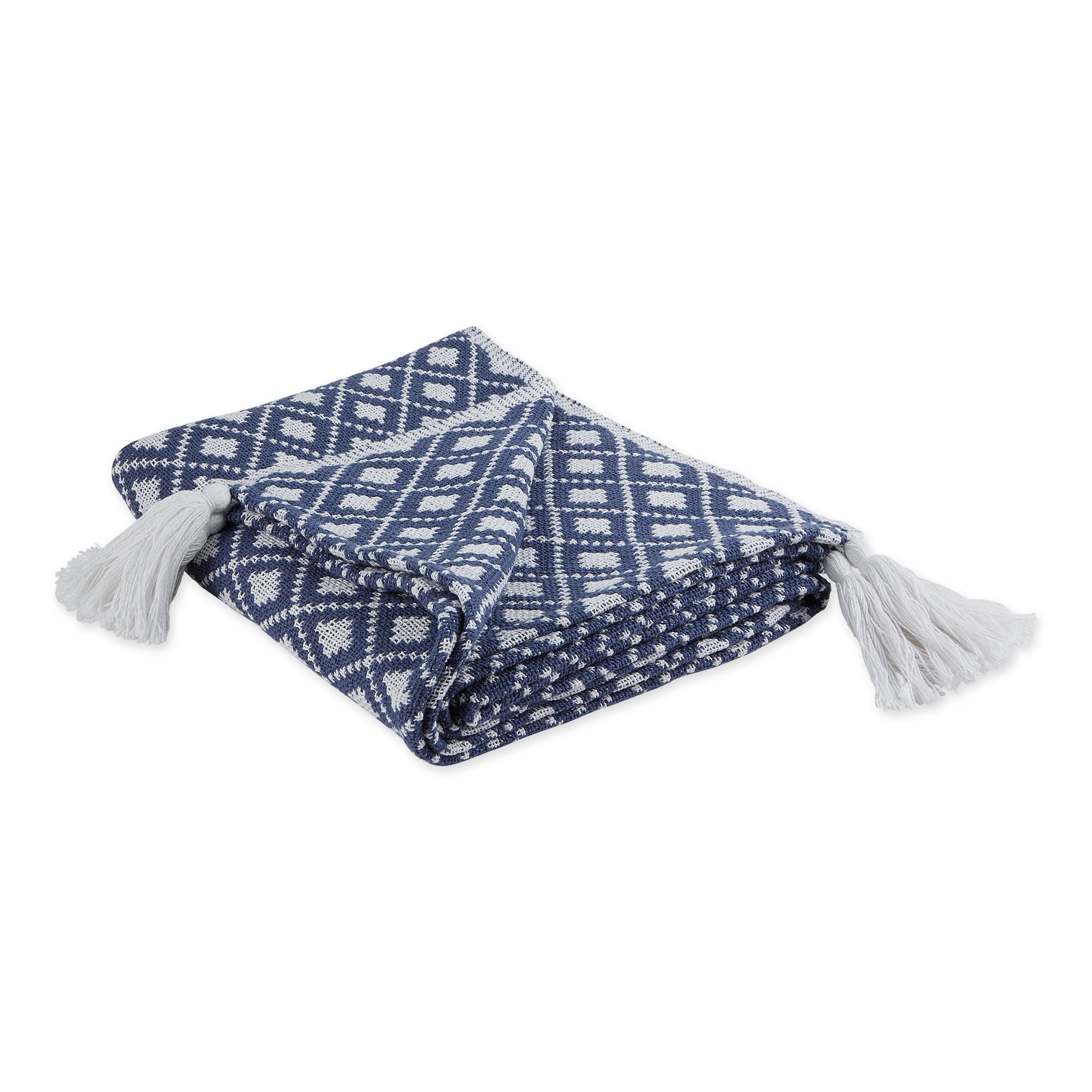 French Blue Cotton Diamond Lattice Cozy Throw, 50x60 inch