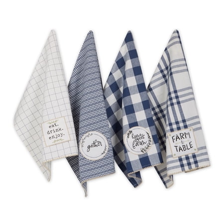 French Blue Farm To Table Embellished Cotton Dishtowel (Set of 4) 18x28