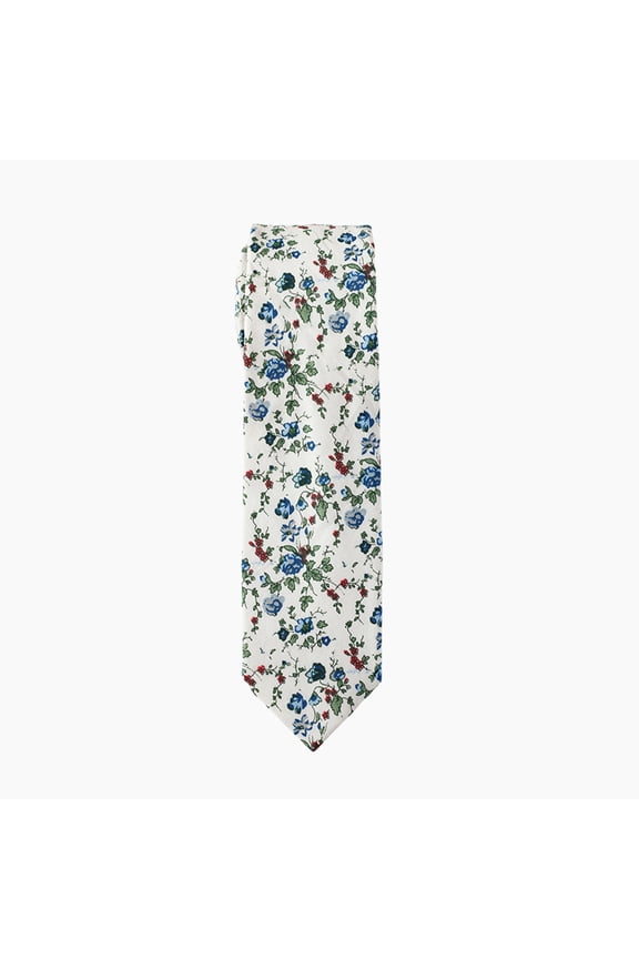 French Blue Floral Men's Skinny Necktie