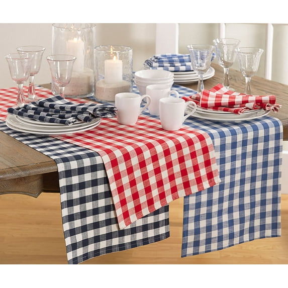 French Blue Gingham Checkered Design Cotton Runner 16" x 72" Rectangular