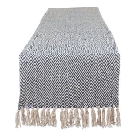 French Blue Handloom Chevron Table Runner 15x108