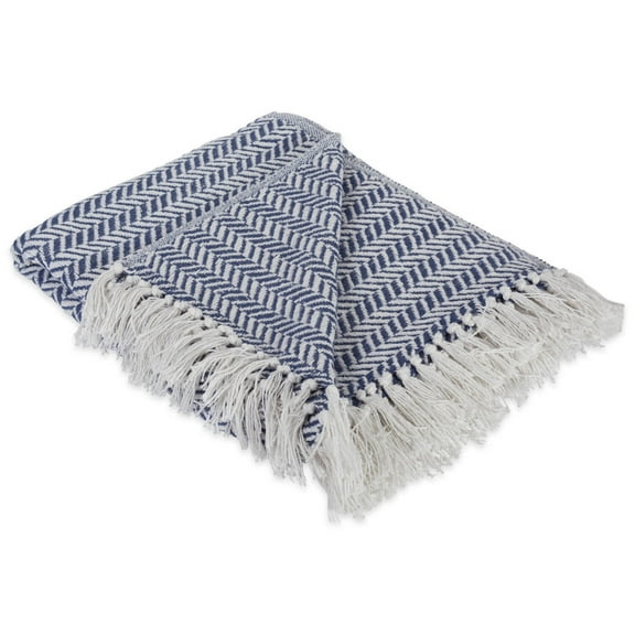 French Blue Herringbone Chevron Throw