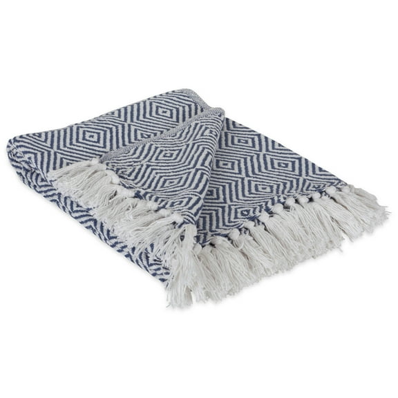 French Blue X-Diamond Geometric Throw