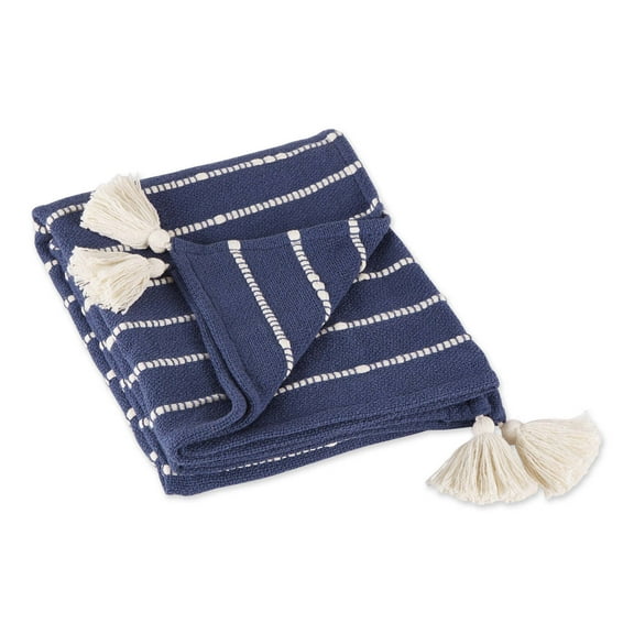 French Blue and Off White Slub Stripe Throw