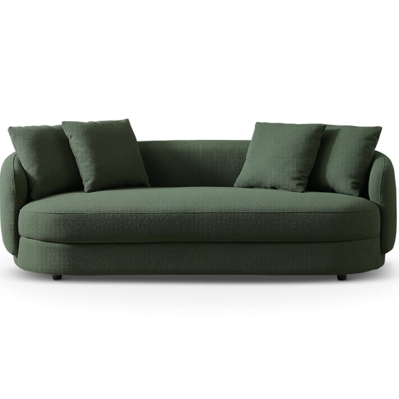 French Boucle Couch - 3 Seater, Dark , Solid Wood, Foam, For Entryway, 83.46 In. W X 28.06 H Seat, Foam Filler, Mid-century Design Apartment,