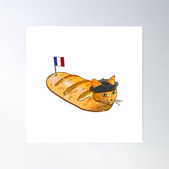 French Bread Cat Loaf Poster Wall Art, Modern Wall Decor For Living Room Bedroom, 12x18 UNFRAMED