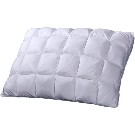 French Bread Firm Neck Support, 600TC-Cotton Shell Goose Down Fill, Standard Size Pleated Bed Pillow, Single