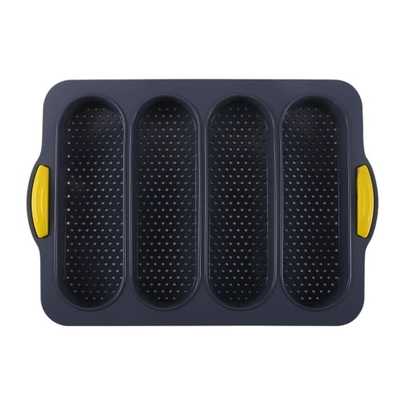 French Bread Loaf Pan Non-Stick | 4 Bun Silicone Bakeware | Easy Release Heat Even Baking Tray | Dishwasher Microwave Safe | Home Food Baking Tool | 1 Pack