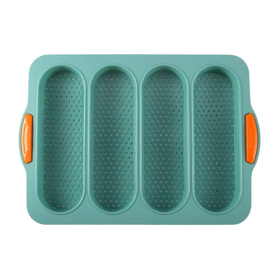 French Bread Loaf Pan Set Nonstick | 4-Bun Baking Tray | Food Grade Material | Easy Release | Holder Design | Even Heating | Microwave & Dishwasher Safe | Home Bread Making Tool