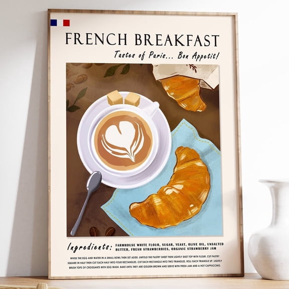 French Breakfast Paris Kitchen Poster UNFRAMED PAPER POSTER, Home Decor
