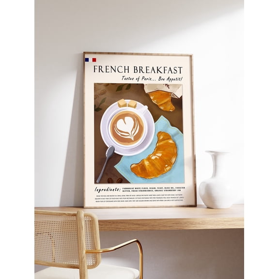 French Breakfast Paris Kitchen Retro Cuisine Foodie Wall Art Decor Print, Unframed Paper Poster 8x10in