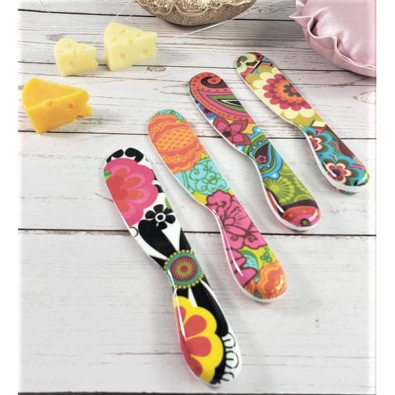 French Bull 6" Melamine Butter Spreader 4-Piece Set for Cream Cheese, Jam, Jelly, Mayo, Frosting, Sandwich-Shatterproof BPA Free Dishwasher Safe