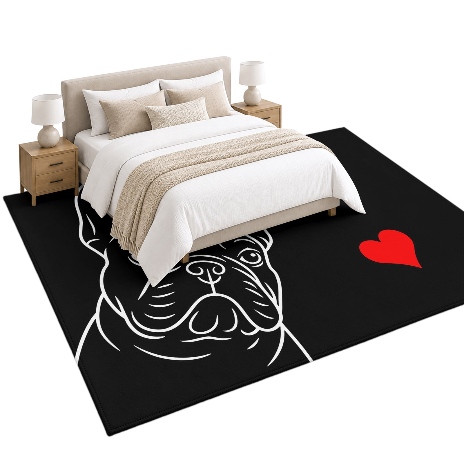 French Bulldog Area Rug 5'x7', Love Heart Soft Mat Non-Slip Silicone ...