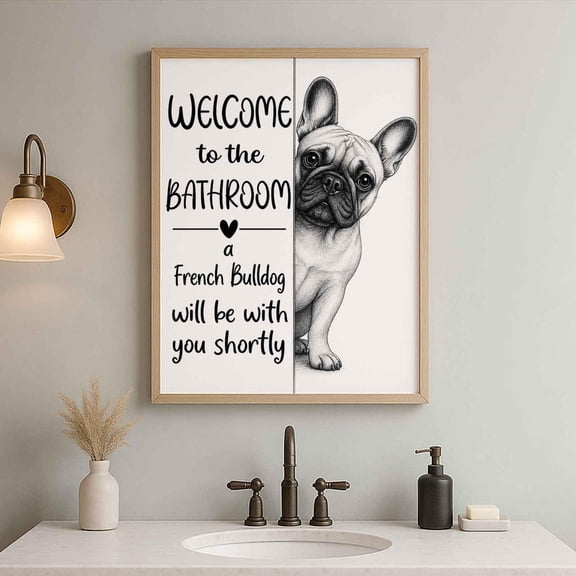 French Bulldog Bathroom Poster, Welcome To The Bathroom, Dog In The Toilet, Dog Wall Art Decor Unframed Paper Print