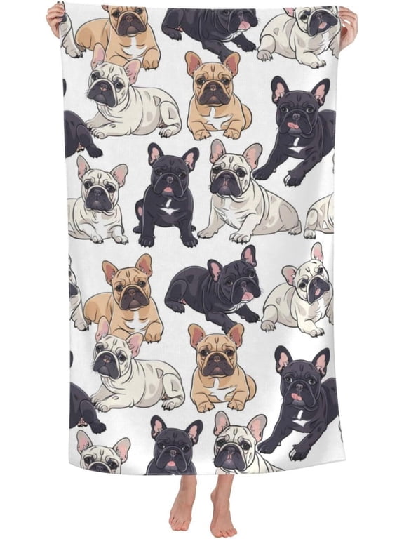 French Bulldog Beach Towel, Ultra Soft Lightweight Sand-Free Microfiber Bath Towels for Pool, Bathroom, Swimming, Vacation, Travel 29"x58", Gifts for Kids, Teens, Girls, Women