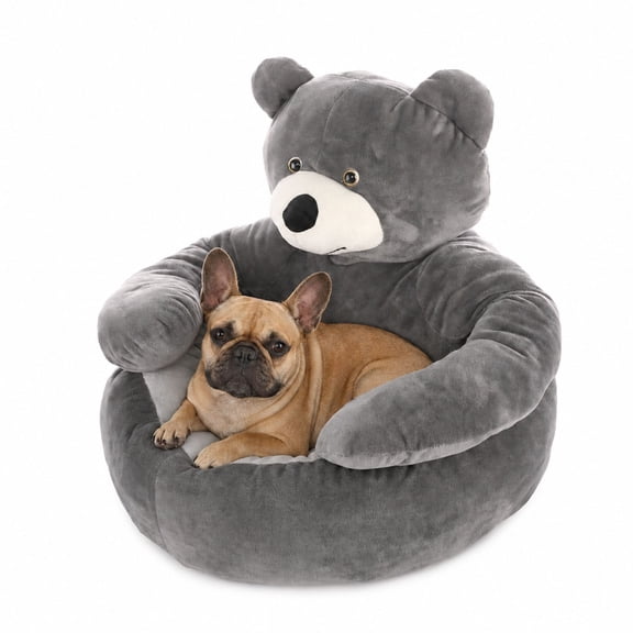 French Bulldog Bear Hug Bed, Fluffy Washed Finish, Teddy Bear Hug Dog Bed Cuddler