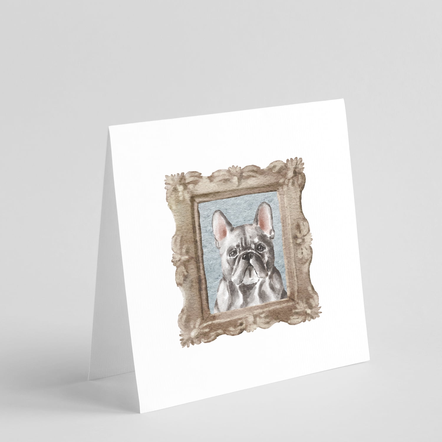 French Bulldog Black Front View Square Greeting Cards and Envelopes Pack of 8 5 in x 5 in